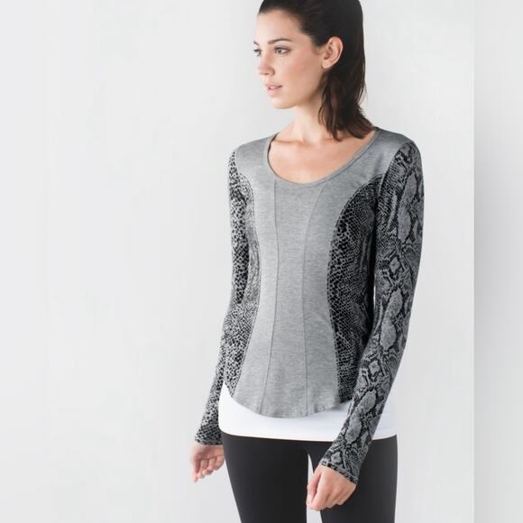 Lululemon Between The Lines Long Sleeve Heathered Grey/Desert Snake Deep Coal 4 - Picture 2 of 12
